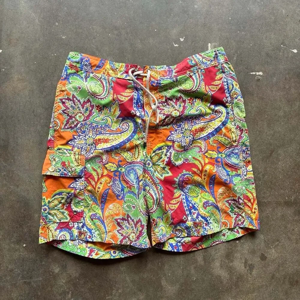 Polo by Ralph Lauren Vintage 90s Paisley Swim Trunks Surf Shorts S